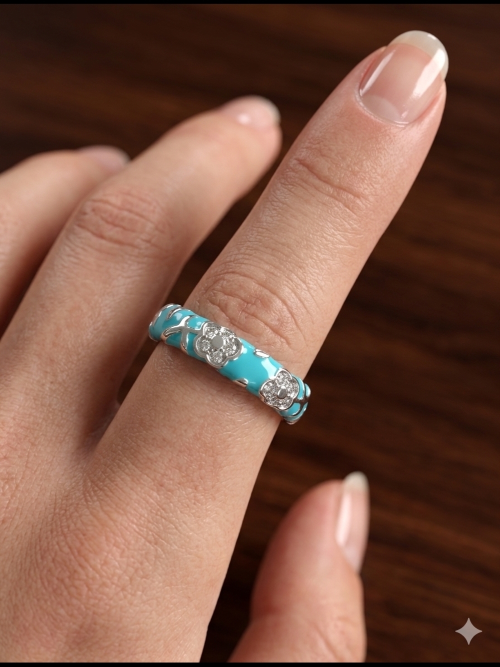 Turquoise Floral Enamel Band Ring